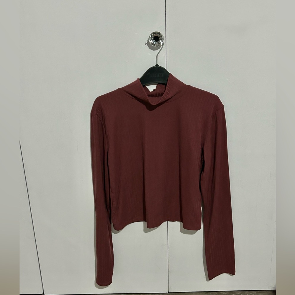 Ardene muted berry Ribbed Crop Long Sleeve Tee